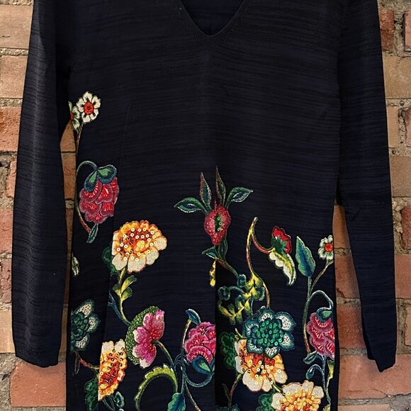 Desigual Knitwear Party Dress, Floral & Sequin Embroidery, Size XL - Picture 2 of 9